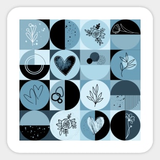 repeating geometry pattern, squares and circles, ornaments, black blue color tones Sticker